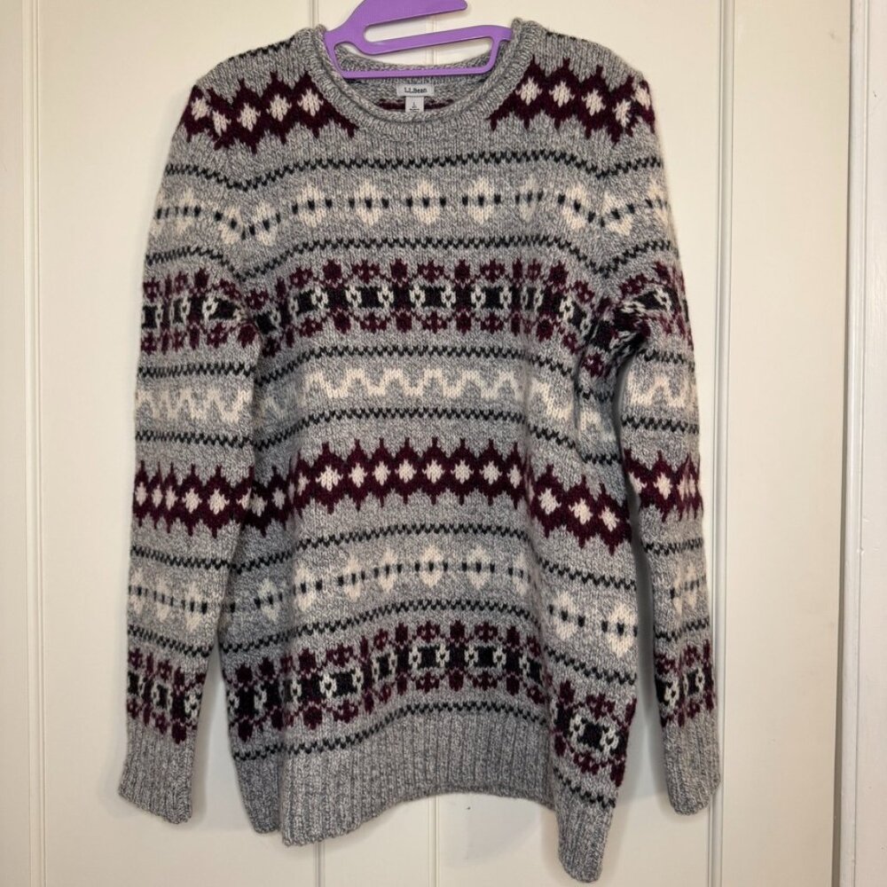 LL Bean Womens Vintage Roll Neck Ragg Lambs Wool Fair Isle Sweater Size Large